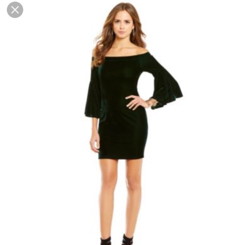 Green Velvet off the Shoulder Dress NWOT